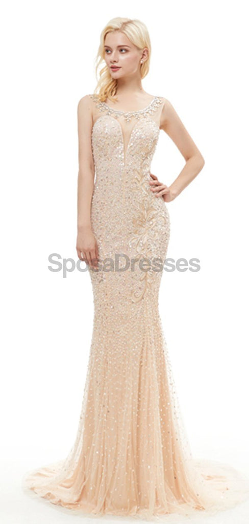 Scoop Heavily Beaded Mermaid Evening Prom Dresses, Evening Party Prom Dresses, 12076