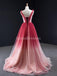 V Neck Beaded Red Ombre Long Evening Prom Dresses, Evening Party Prom Dresses, 12260