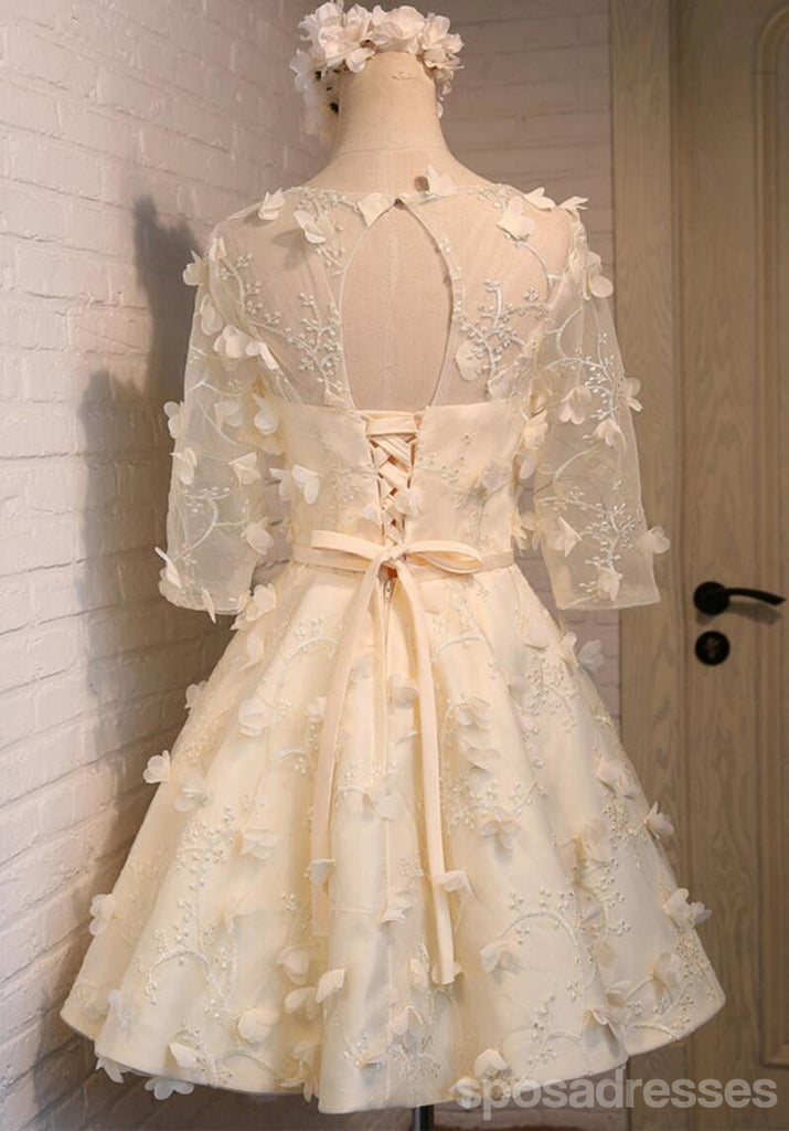 Lace Long Sleeve Open Back Homecoming Prom Dresses, Affordable Short Party Prom Dresses, Perfect Homecoming Dresses, CM282