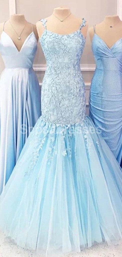 Straps Lace Mermaid Long Evening Prom Dresses, Evening Party Prom Dresses, 12278