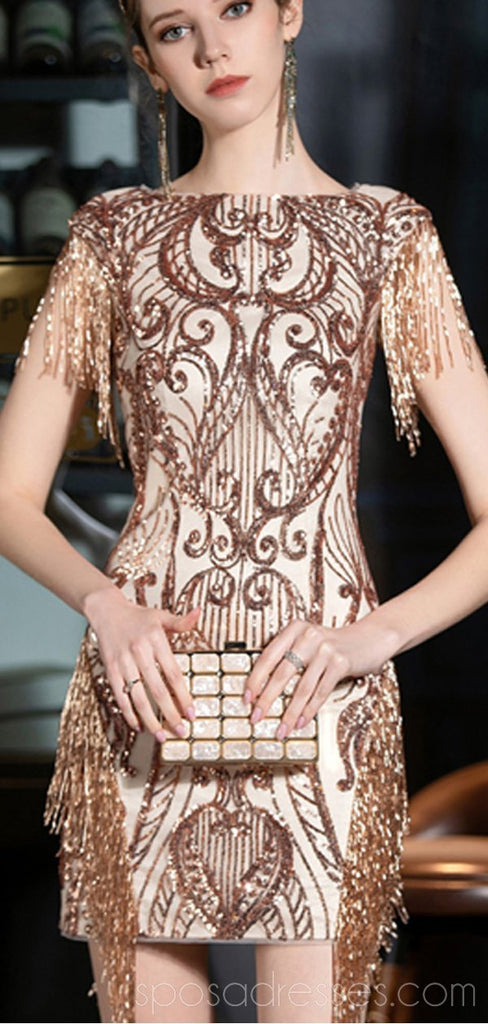 Short Sleeves Sparkly Gold Sequin Cheap Homecoming Dresses Online, Cheap Short Prom Dresses, CM773