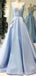 Simple Light Blue Long Evening Prom Dresses With Pockets, Cheap Custom Party Prom Dresses, 18596