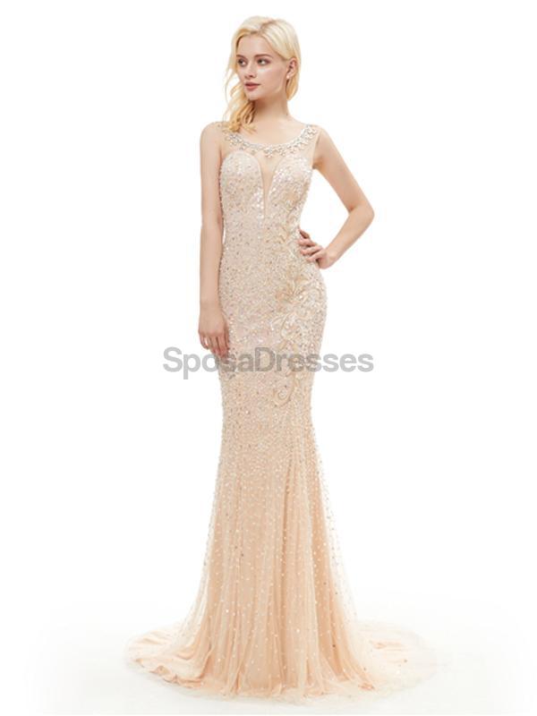Scoop Heavily Beaded Mermaid Evening Prom Dresses, Evening Party Prom Dresses, 12076
