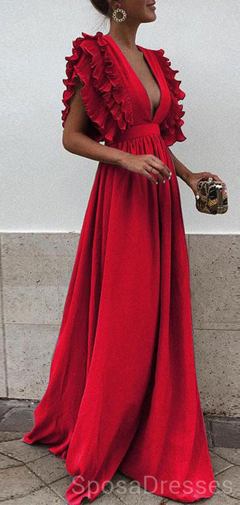 Unique V Neck Backless Chiffon Evening Prom Dresses, Cheap Custom Sweet 16 Dresses, 18497