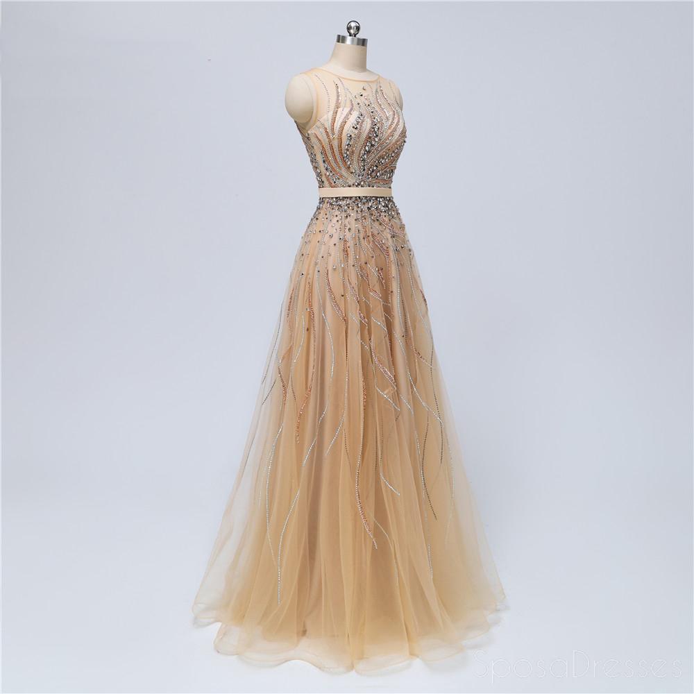 Sparkly Heavily Beaded Unique Bateau A-line Long Evening Prom Dresses, Luxurious Sweet 16 Dresses, 18346