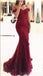Off Shoulder Dark Red Lace Beaded Mermaid Evening Prom Dresses, Cheap Formal Prom Dresses, 17207