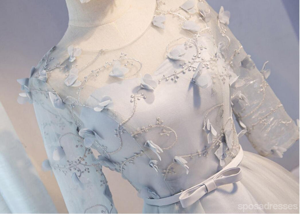 Gray Lace Long Sleeve Open Back Homecoming Prom Dresses, Affordable Short Party Prom Dresses, Perfect Homecoming Dresses, CM283