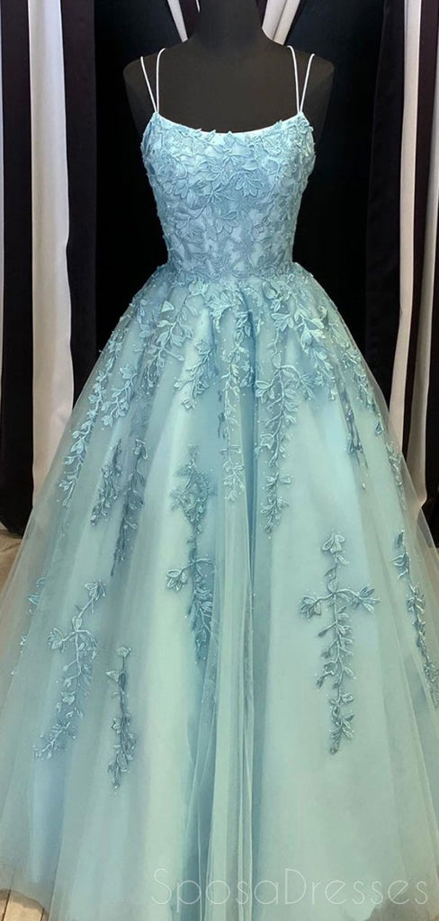Spaghetti Straps Lace Beaded Tiffany Evening Prom Dresses, Evening Party Prom Dresses, 12285