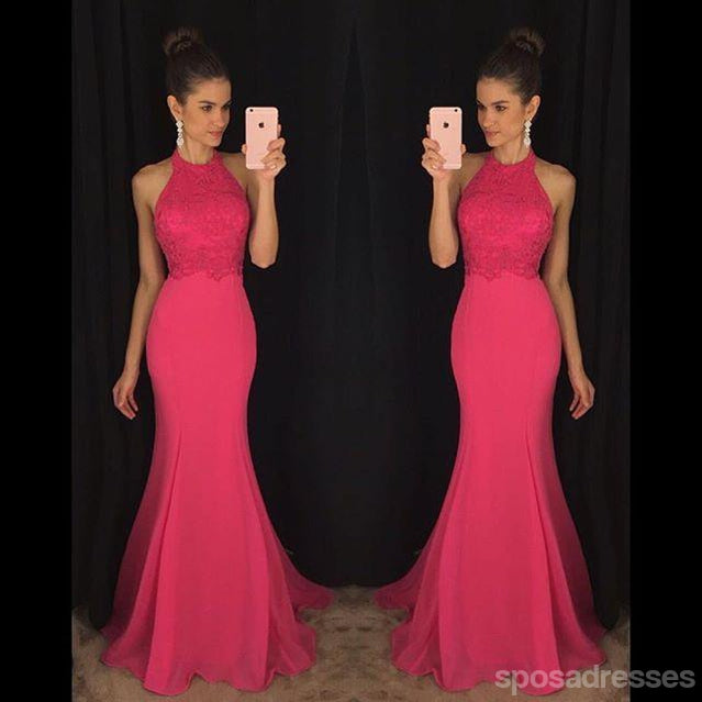 Halter Blush Pink Mermaid Evening Prom Dresses, Long Party Prom Dresses, 17063