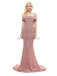 Off Shoulder Dusty Pink Lace Mermaid Evening Prom Dresses, Evening Party Prom Dresses, 12049