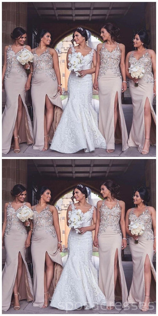 Halter Sexy Side Slit Mermaid Cheap Long Bridesmaid Dresses Online, WG216