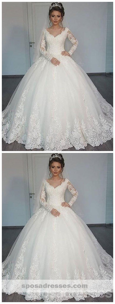 Long Sleeves Lace Ball Gown Wedding Dresses Online, Cheap Lace Bridal Dresses, WD447
