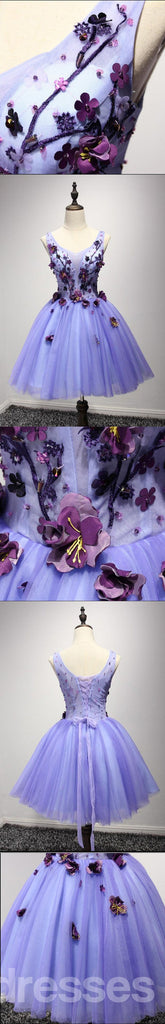 Purple V Neckline Two Straps Beaded Homecoming Prom Dresses, Cheap Cocktail Dresses, CM212