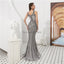 V Neck Grey Beaded Mermaid Evening Prom Dresses, Evening Party Prom Dresses, 12089