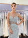 Scoop See Through Grey Rhinestone Beaded Mermaid Evening Prom Dresses, Evening Party Prom Dresses, 12041