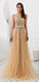 Cowl See Through Gold Beaded A-line Evening Prom Dresses, Evening Party Prom Dresses, 12093