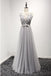 Formal Fashion Gray Lace Beaded Tulle Evening Prom Dresses, Cheap Party Prom Dresses, Custom Long Prom Dresses, Cheap Formal Prom Dresses, 17144
