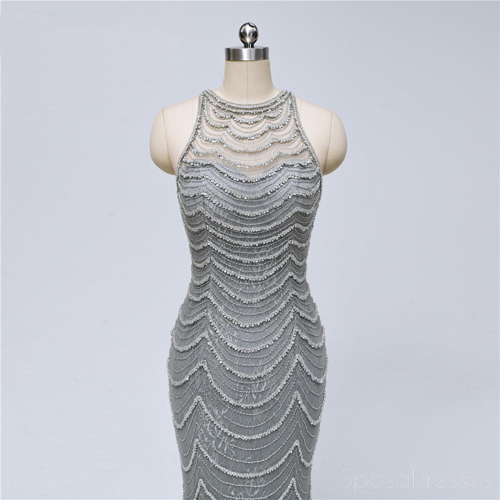 Grey Lace Heavily Beaded Mermaid Long Evening Prom Dresses, Luxurious Sweet 16 Dresses, 18347