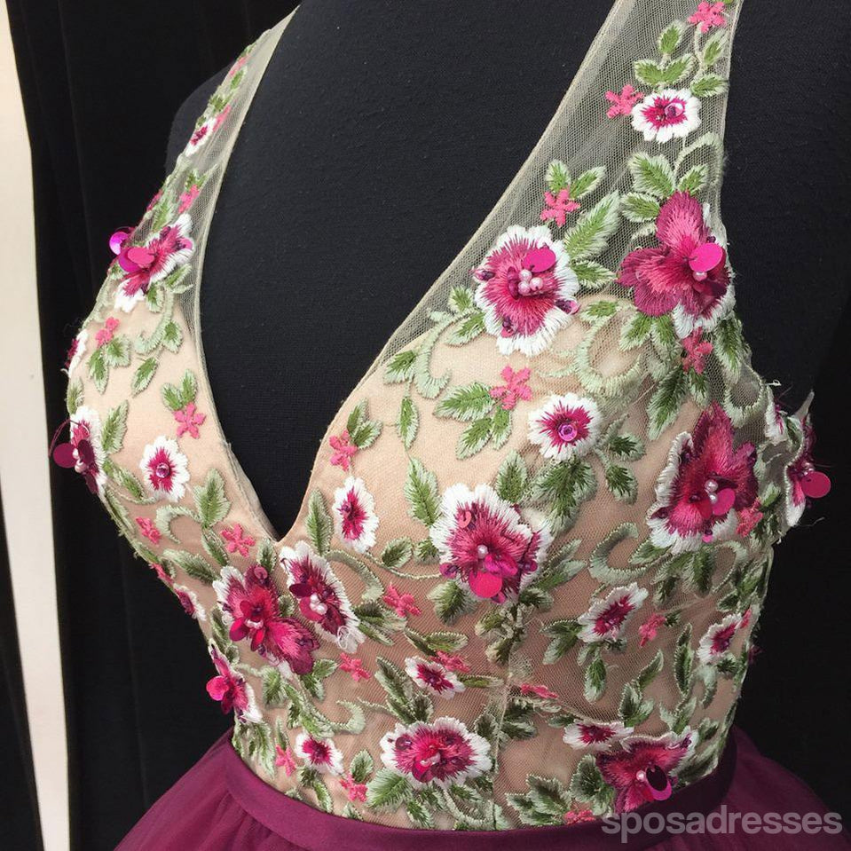 Sexy Open Back V neck Hot Pink Lace Cheap Homecoming Dresses 2018, CM452