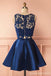 Sexy Two Pieces Navy Blue Illusion Lace Cheap Short Homecoming Dresses 2018, CM556