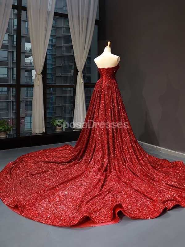 Sweetheart Red Sequin Sparkly Long Evening Prom Dresses, Evening Party Prom Dresses, 12231