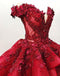 Off Shoulder Red Lace Ball Gown Long Evening Prom Dresses, Cheap Custom Sweet 16 Dresses, 18557