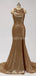 Gold Sequin See Through Halter Mermaid Long  Bridesmaid Dresses Online, WG598