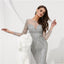 Long Sleeves Grey Heavily Beaded Mermaid Evening Prom Dresses, Evening Party Prom Dresses, 12097