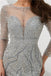 Long Sleeves Grey Heavily Beaded Mermaid Evening Prom Dresses, Evening Party Prom Dresses, 12097