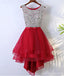 Rhinestone High Low Open Back Red Homecoming Dresses, Short Homecoming Dresses, CM241