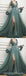 Dusty Green A-line High Slit V-neck Long Sleeves Prom Dresses Online,12668
