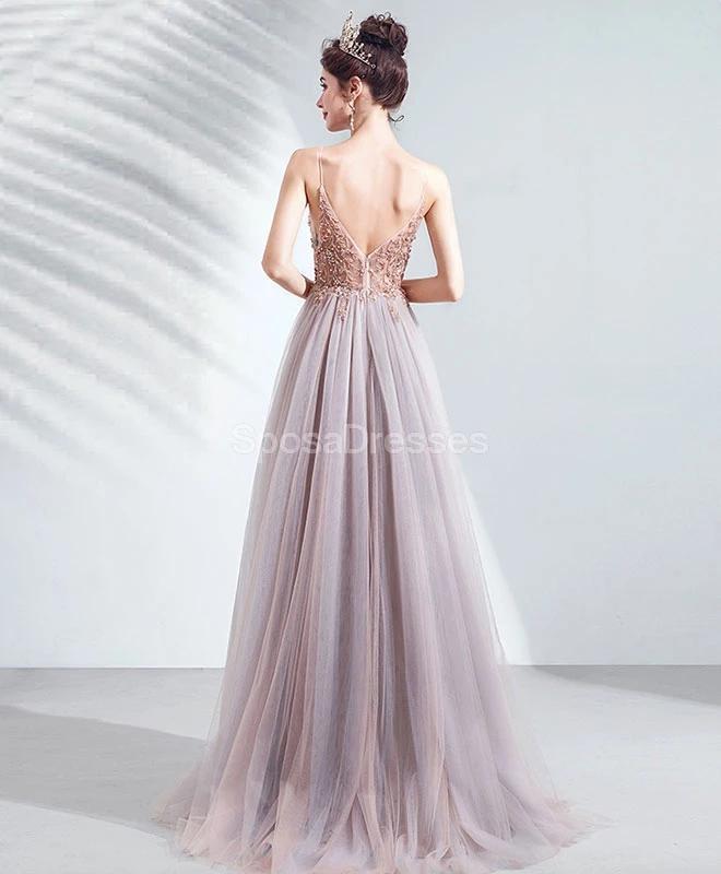 Spaghetti Straps See Through Side Slit Long Evening Prom Dresses, Evening Party Prom Dresses, 12215