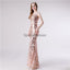 Spaghetti Straps Rose Gold Sequin Mermaid Evening Prom Dresses, Evening Party Prom Dresses, 12114