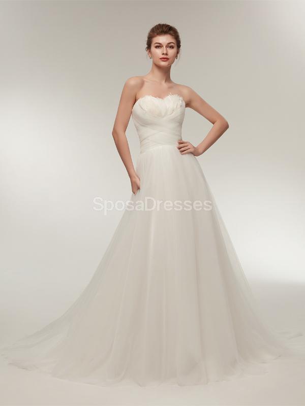 Sweetheart Feather Simple A-line Cheap Wedding Dresses Online, Cheap Bridal Dresses, WD563