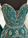 Sweetheart A-line Delicate Beading Green Long Evening Prom Dresses, 17544