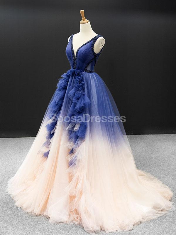 V Neck Ombre A-line Cheap Long Evening Prom Dresses, Evening Party Prom Dresses, 12249