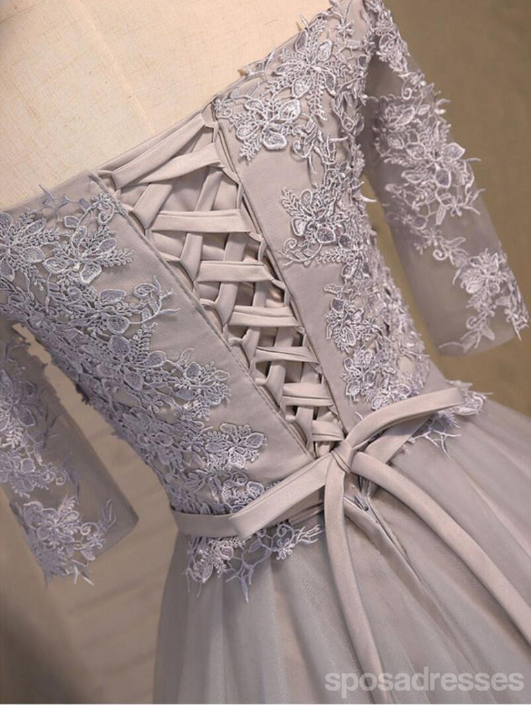 Off Shoulder Short Sleeve Gary Lace Homecoming Prom Dresses, Affordable Short Party Prom Dresses, Perfect Homecoming Dresses, CM269