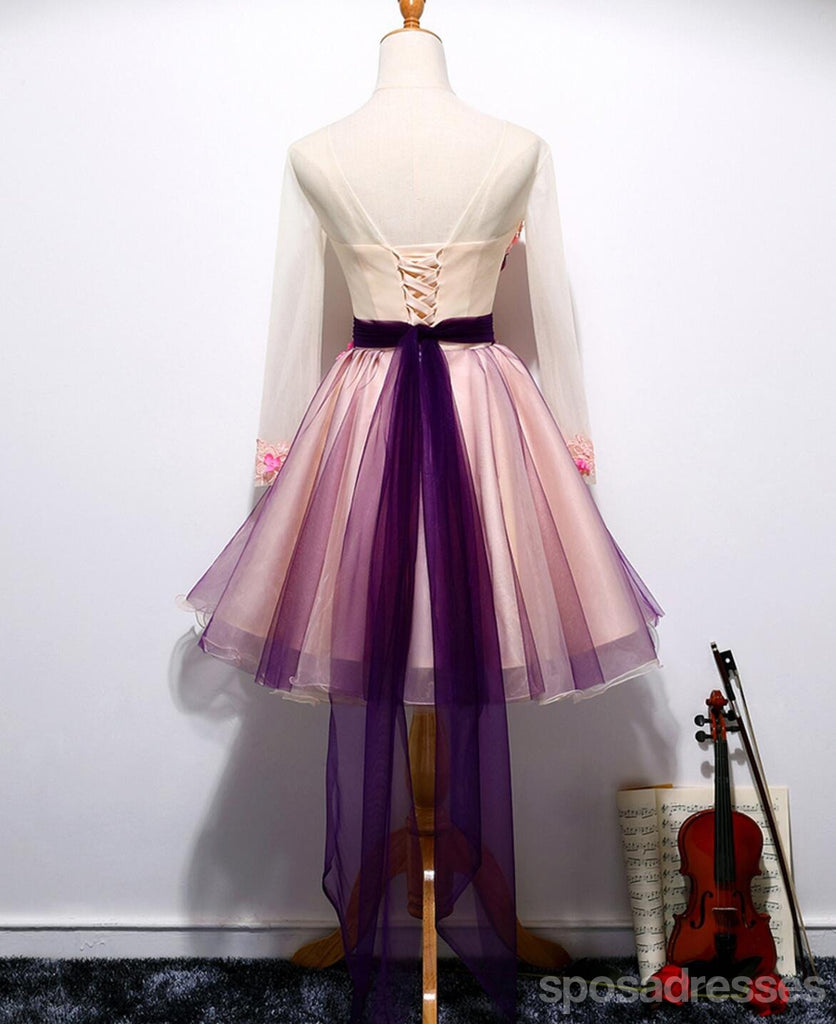 Long Sleeve Hand Made Flower Cute Homecoming Prom Dresses, Affordable Short Party Prom Dresses, Perfect Homecoming Dresses, CM322