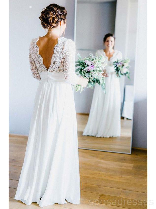 Long Sleeves Backless Beach Wedding Dresses Online, Cheap Lace Bridal Dresses, WD462