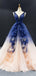 V Neck Ombre A-line Cheap Long Evening Prom Dresses, Evening Party Prom Dresses, 12249