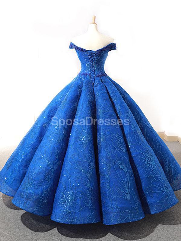 Off Shoulder Sparkly Blue Ball Gown Evening Prom Dresses, Evening Party Prom Dresses, 12262