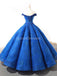 Off Shoulder Sparkly Blue Ball Gown Evening Prom Dresses, Evening Party Prom Dresses, 12262