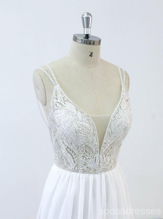 Spaghetti Straps Lace Beaded Cheap Beach Wedding Dresses Online, WD377