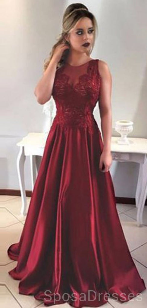 Maroon Jewel A-line Low Back Evening Prom Dresses, Cheap Custom Sweet 16 Dresses, 18470