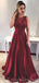 Maroon Jewel A-line Low Back Evening Prom Dresses, Cheap Custom Sweet 16 Dresses, 18470
