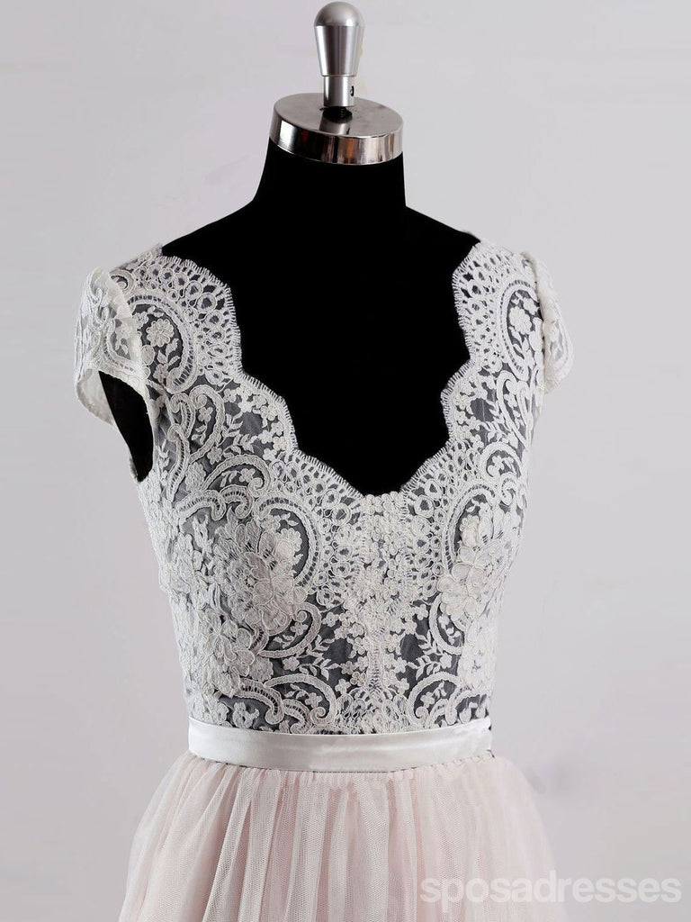 Cap Sleeves V Neck See Through A-line Cheap Wedding Dresses Online, WD342