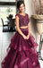 Purple Two Pieces Maroon Bateau A-line Long Evening Prom Dresses, 17560