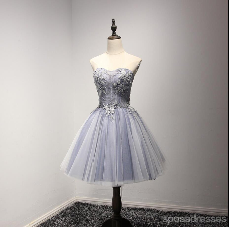 Strapless See Through Gray Lace Homecoming Prom Dresses, Affordable Short Party Corset Back Prom Dresses, Perfect Homecoming Dresses, CM221