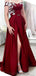 Off Shoulder Dark Red Side Slit Cheap Evening Prom Dresses, Evening Party Prom Dresses, 12148