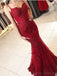 Spaghetti Straps Red Lace Mermaid Long Evening Prom Dresses, 17505